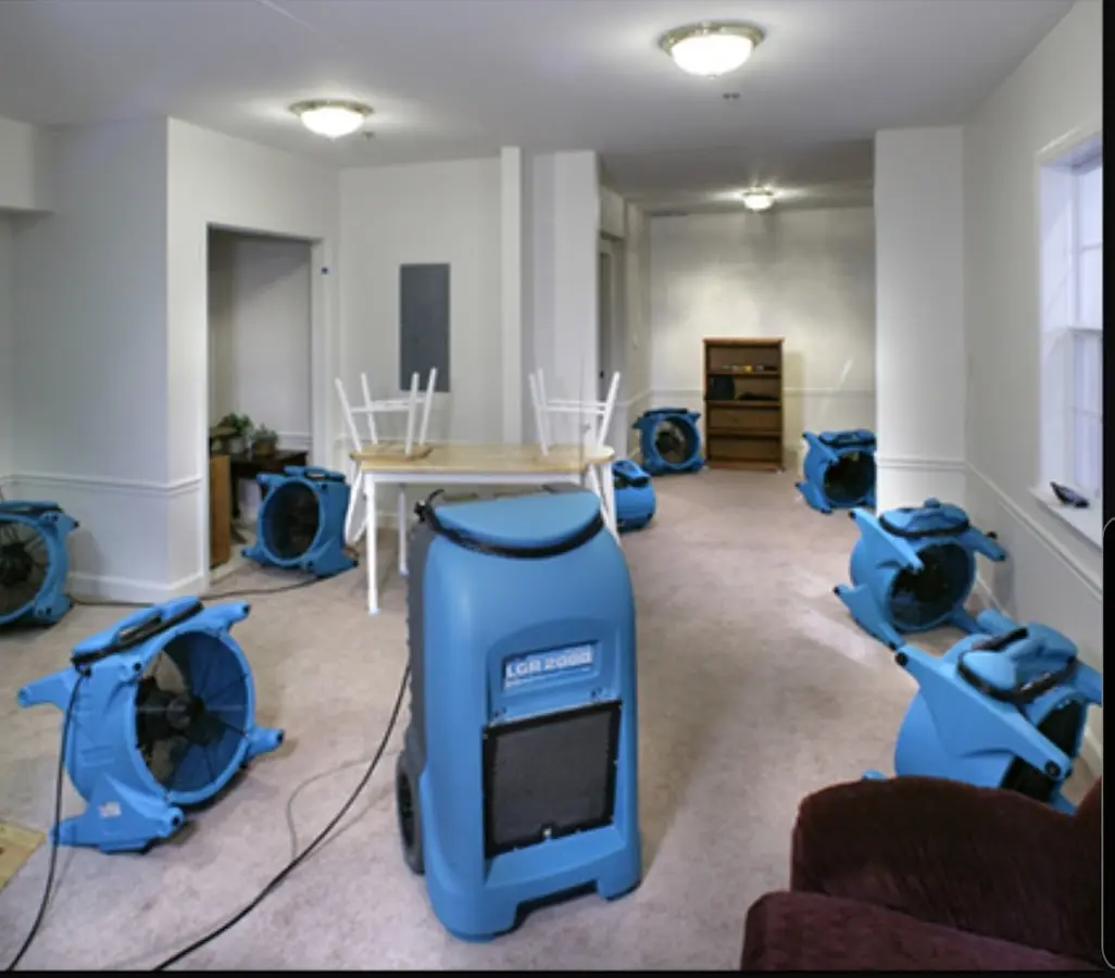 Air movers and dehumidifier setup for Water Extraction & Removal in Beaverton